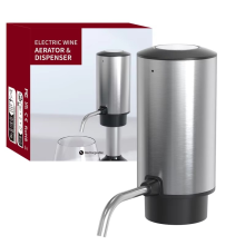 (Plata) Decantador eléctrico inteligente portátil con carga USB, aireador y dispensador de vino. Her