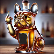 (Botella B) Bulldog francés 3D haciendo un gesto obsceno: juego de decantador y vaso de 125 ml con f