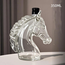 (A2) Botella de whisky grabada con forma de cabeza de caballo, decantador de vidrio para whisky, bou