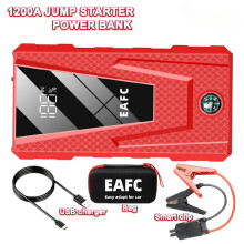 Arrancador portátil para coche EAFC Peak 1200A, rojo, inteligente, con bolsa.