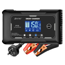 Cargador de batería para coche HTRC 20A/10A con pantalla LCD automática, 15A - Negro - Enchufe austr
