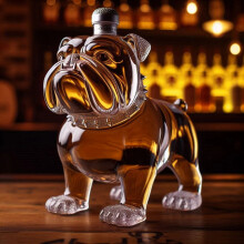 (Bulldog2) Botella de whisky de vidrio con forma de animal divertido de 300/350 ml con tapón herméti