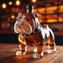 (Bulldog1) Botella de whisky de vidrio con forma de animal divertido de 300/350 ml con tapón herméti