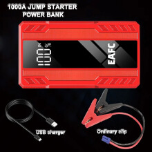 Arrancador de emergencia multifunción para coche, 1000 A de pico, 6400 mAh, arrancador de 1000 A roj
