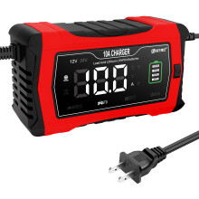 Cargador de batería para coche HTRC 20A/10A con pantalla LCD automática, 10A-Rojo-Enchufe estadounid