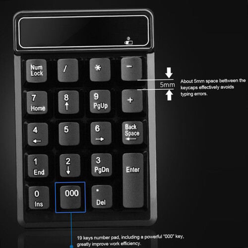 Teclado numérico sem fio Douself 2.4GHz – 19 teclas 1