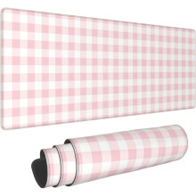Stor gaming musemåtte med pink ternet plade, 80x30 cm