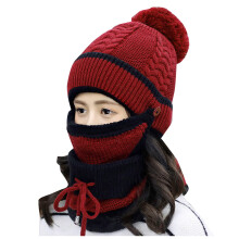 Baseball Cap Windproof Knit Hat Set Red
