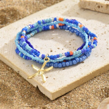 Tobillera bohemia con forma de estrella de mar y cuentas de arroz para mujer.