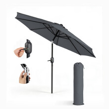 KEPLIN 2m Tilting Parasol Umbrella with Crank & Tilt, Steel Frame Sun Shade with Cover, 180g UV-Resistant Polyester, Grey