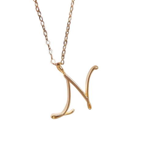 Gold Clavicle Necklace with Initial Pendant