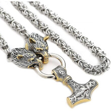 Men Wolf Head Necklace Norse Jewelry Amulet or's Hammer Pendant Neckl PFJ