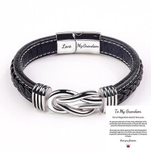 To My Son To My Grandson Bracelet,love You Forever Braided Leather Bracelet Men's Braided Leather Knot Bracelet DKV Love My Grandson to my grandson