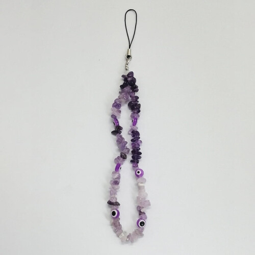 Amethyst-Handykette mit Nazar-Amulett und Steinperlen