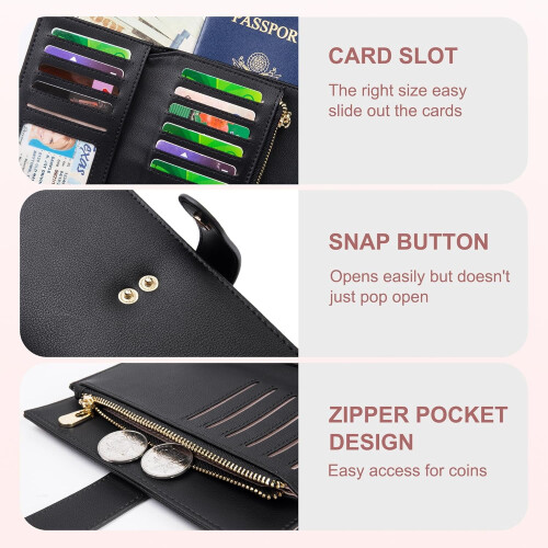 Women's Leather Trifold Wallet with RFID Blocking and Pen 2