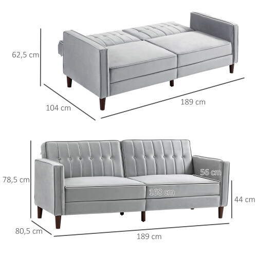 Homcom Sofá Cama Gris 189 x 80.5 x 78.5 cm 2