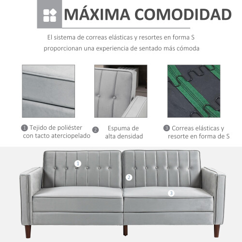 Homcom Sofá Cama Gris 189 x 80.5 x 78.5 cm 1