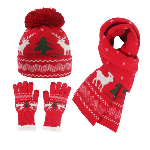 Conjunto de gorro, cachecol e luvas de Papai Noel tricotados 2