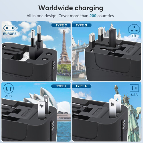 Universal rejseadapter med USB-C og USB-A porte 1