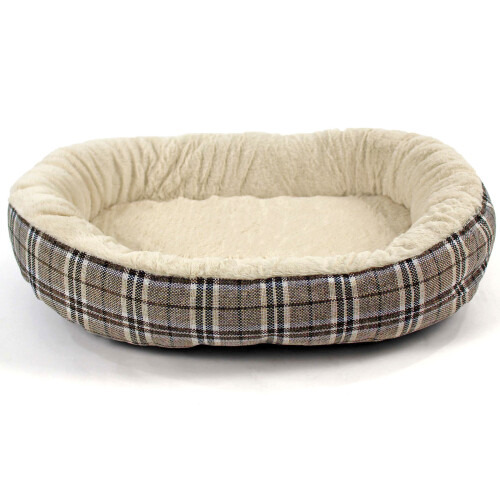 Small Dog Bed Orthopaedic Fleece Lining Jute Plaid