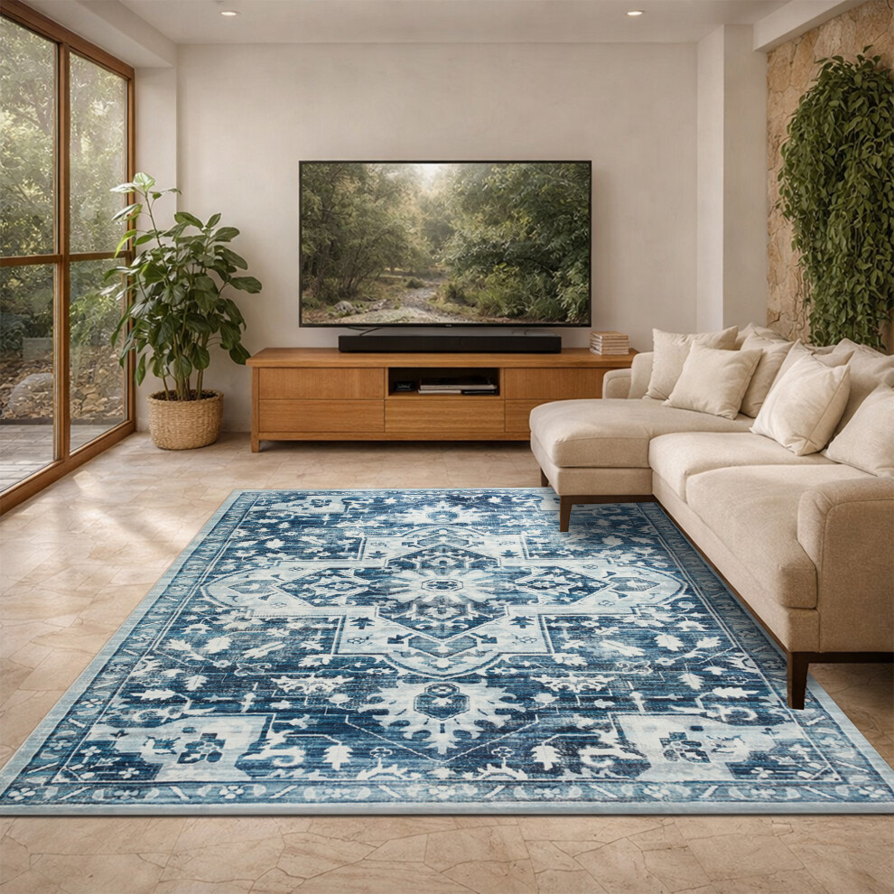 Imperial Rooms (200 X 290 Cm (6 Ft 5 In X 9 Ft 5In)- Extra Large Rugs/Carpets, Tranquil) Extra Large Traditional Rugs Modern Carpet Doormat Blue