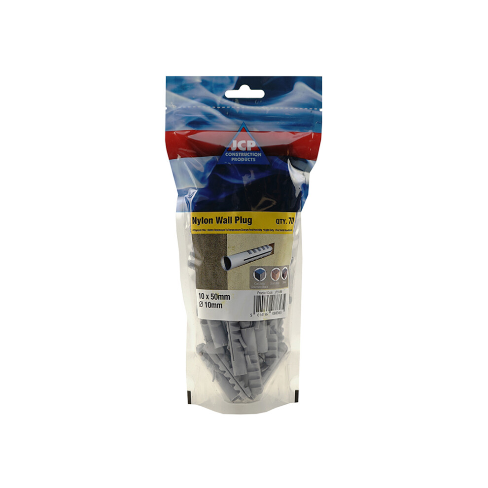 Jcp Fixings Nylon Wall Plugs 10 X 50Mm - Fjponp10 - Pack Of 70 - Box Of 350 5014196088365
