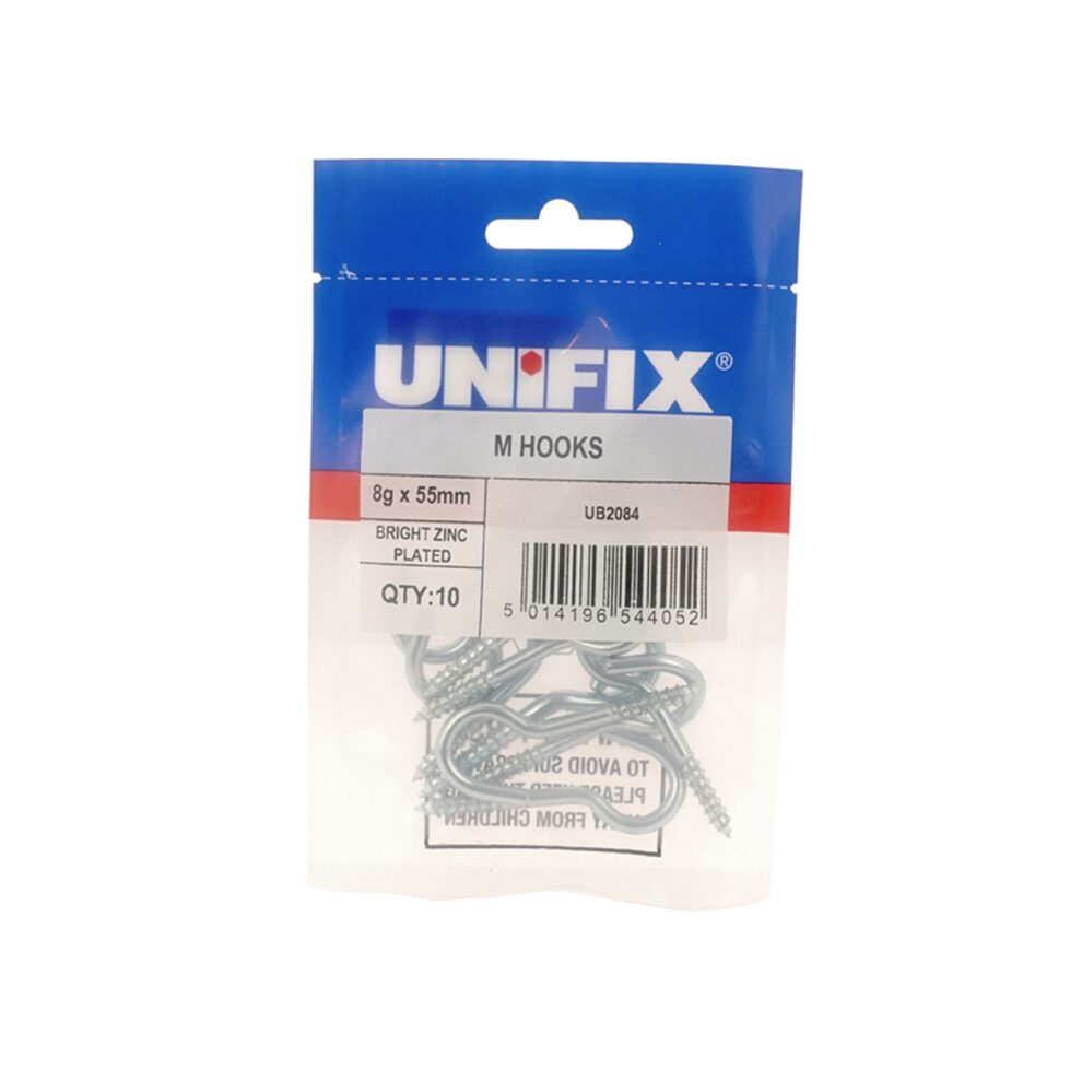Unifix M Hooks Bzp - 10G X 60Mm - Bag Of 6 - Box Of 30 5014196544069
