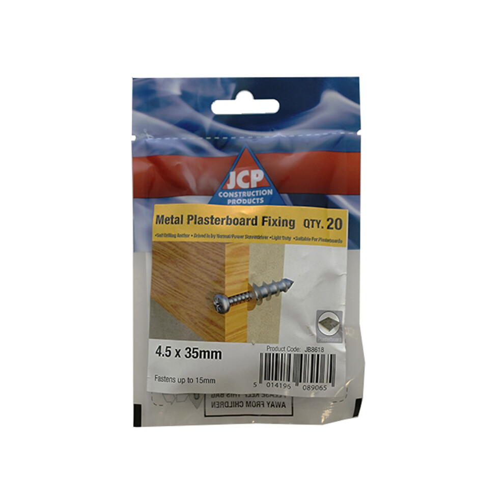 Jcp Fixings J-Plug Self-Drill Plasterboard Fixing - 4.5 X 35Mm - Box Of 100 5014196089065