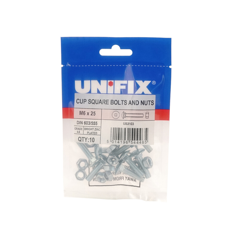 Unifix Grade 4.8 Cup Square Hex Bolts & Nuts M12 X 180 - Box Of 20 5014196544755