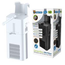 Superfish Corner-Flow 200 Internal Aquarium Filter Crystal Clear Tropical Fish Tank Safe for Small Fish Heater Space - White
