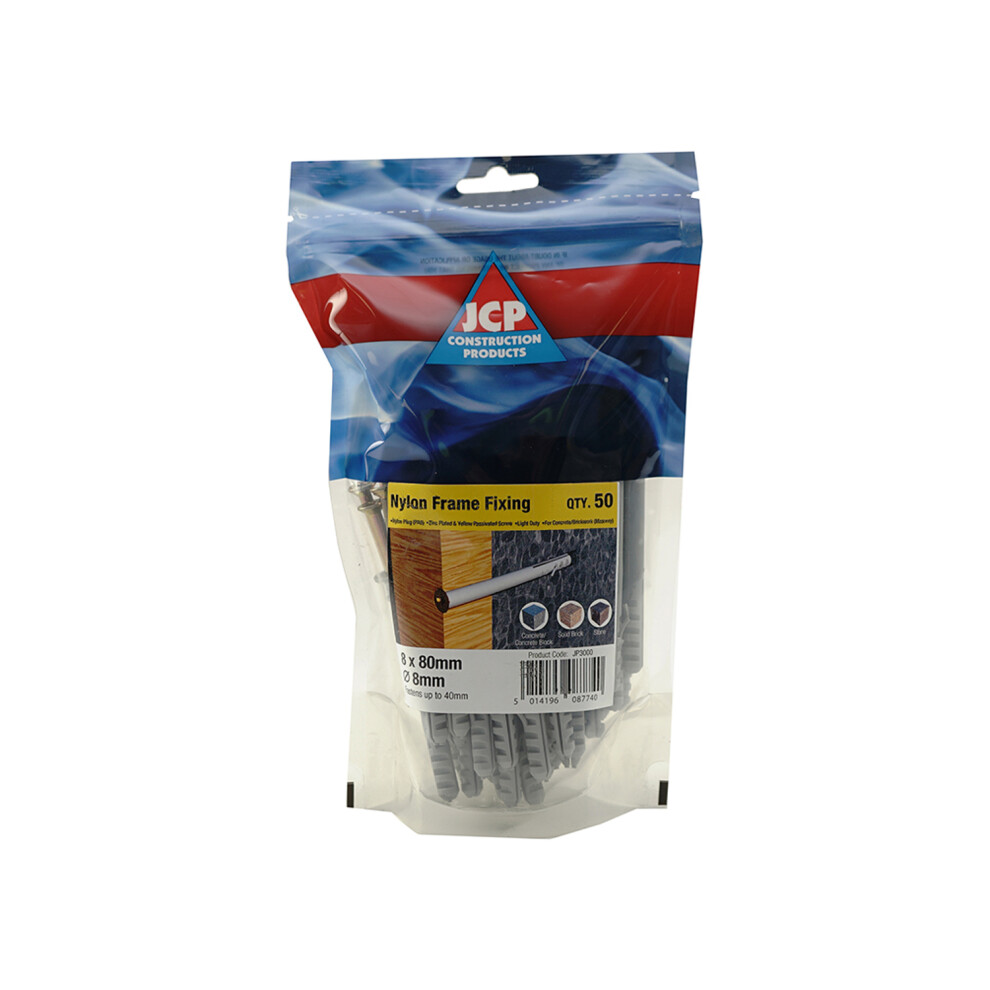 Jcp Fixings Nylon Frame Fixings Zyp - 8 X 80Mm - Fjponff08080 - Box Of 250 5014196087740