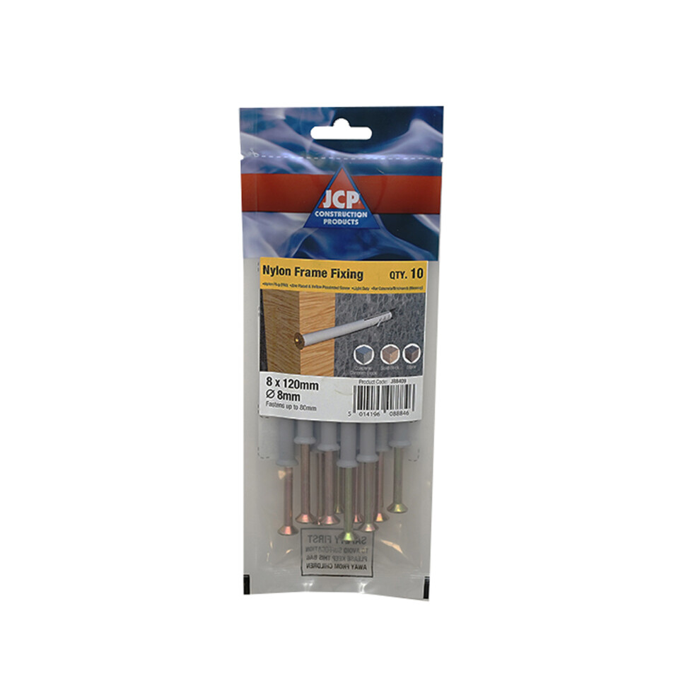 Jcp Fixings Nylon Frame Fixings Zyp - 8 X 80Mm - Fjjbnff08080 - Box Of 50 5014196088822