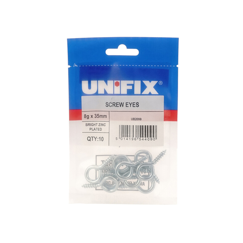 Unifix Screw Eyes Bzp - 10G X 45Mm - Bag Of 10 - Box Of 50 5014196544106