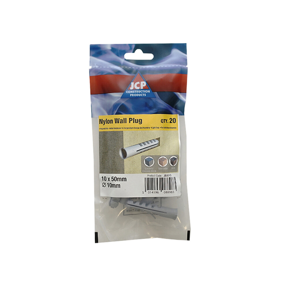 Jcp Fixings Nylon Wall Plugs 8 X 40Mm - Fjjbnp08 - Bag Of 40 - Box Of 200 5014196088976