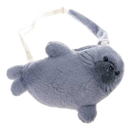 =Seal Cossbody Purse with Adjustable Strap Plush Doll-Gray