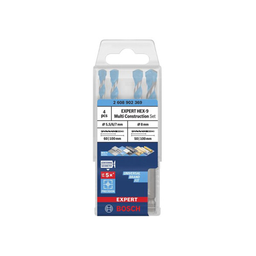 Bosch Bosch EXPERT HEX-9 Multi Construction Drill Bit Set, 4-piece - carbide hex shank for concrete and masonry.
