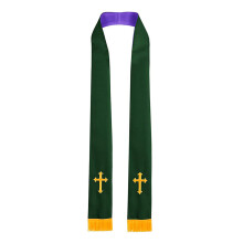Reversible Church Stole with Embroidery-Dark Green Pu rple