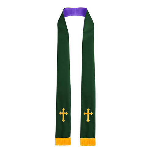 Reversible Church Stole with Embroidery-Dark Green Pu rple