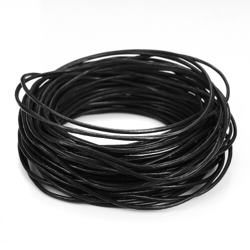 Ægte sort lædersnor 1,0 mm  10 m