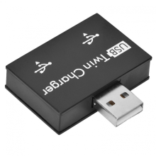 Adaptador convertidor de cargador USB 2.0 macho a 2 puertos USB duales (negro)