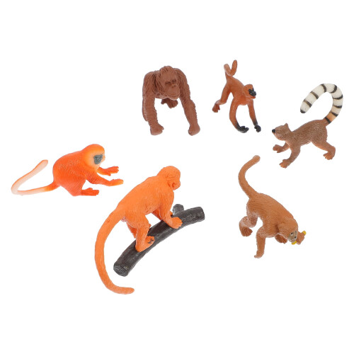 Macaco de brinquedo decorativo, modelo sólido com cauda longa, 6 peças