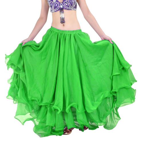 Stage Ready Belly Dance Skirt 3 Layer Chiffons-Dark Green A