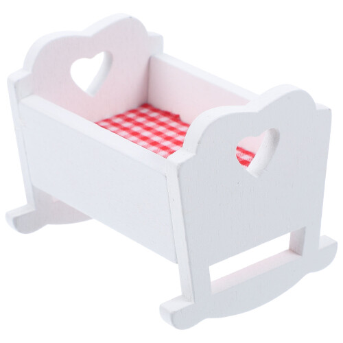 Fehér fa mini babaágy – 6,6x5,1x5,2 cm