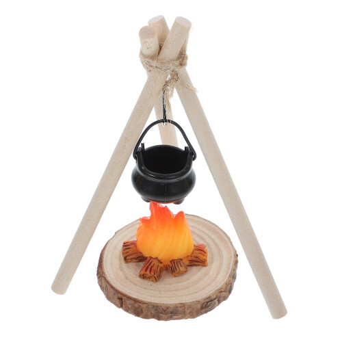 Miniature dukkehus lejrbålsæt med kogegryde
