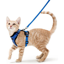 (S, Blue) Cat Harness and Lead Set, Adjustable Escape Proof Cat Lead for Walking, Reflective Kitten Harness Set, Soft&Comfortable for Small Cat