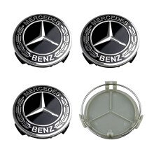 (75 mm Nuevo Negro) 4 piezas Tapas centrales de rueda Mercedes Benz para Mercedes Benz Clase A B C D
