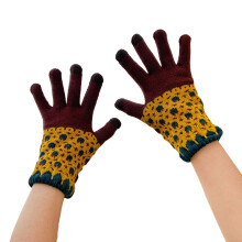 Flower Pattern Knitted Gloves Stylish Windproof Thick Warm-4