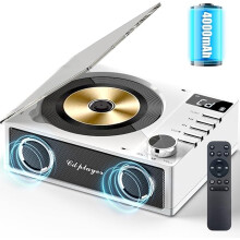 Desktop CD Player With 4000mAh Rechargeable Battery,Bluetooth CD Player Wtih Dual Speakers,Remote Control, LCD Display
