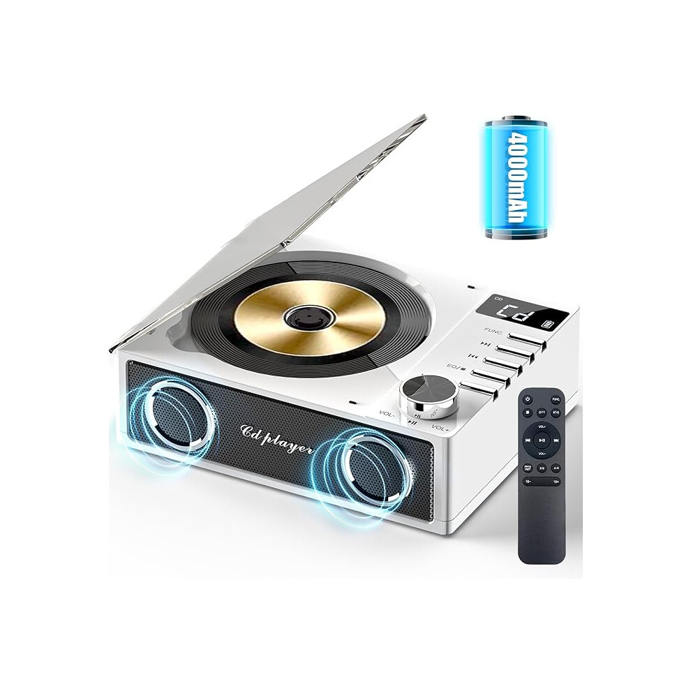 Desktop Cd Player With 4000Mah Rechargeable Battery,Bluetooth Cd Player Wtih Dual Speakers,Remote Control, Lcd Display 4601388142601