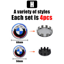 (BMW Modelo H, 4 piezas 56mmYT) 4 tapas centrales de rueda para coche BMW de 68 mm y 56 mm. Para ren